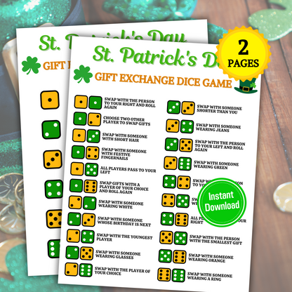 St. Patrick's Day Gift Exchange Dice Game | Printable St. Patty's Gift Swap Game