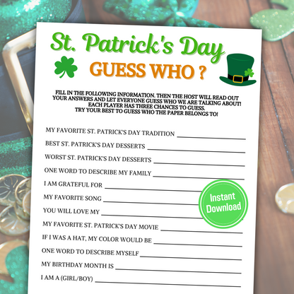St. Patrick's Day Guess Who Game | Printable St. Patty's Who Am I Game
