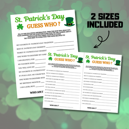 St. Patrick's Day Guess Who Game | Printable St. Patty's Who Am I Game