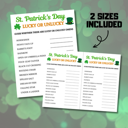 St. Patrick's Day Lucky Or Unlucky Game | Printable St. Patty's Lucky Trivia Game