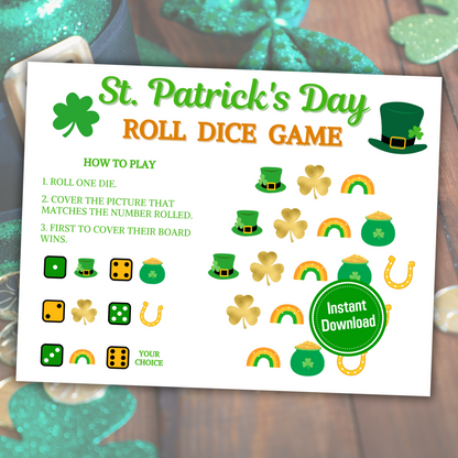 St. Patrick's Day Roll Dice Game | Printable St. Patrick's Day Leprechaun Roll Dice