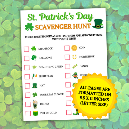 St. Patrick's Day Scavenger Hunt Game | Printable St. Patty's Treasure Hunt Game