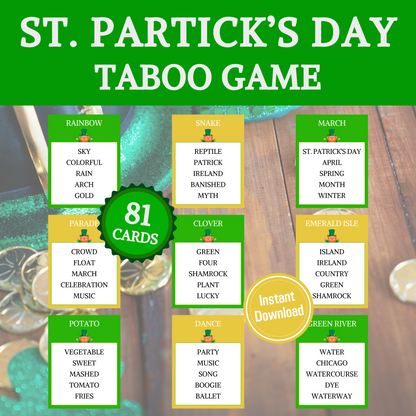 St. Patrick's Day Taboo Game | Printable St. Patrick's Day Forbidden Words Game