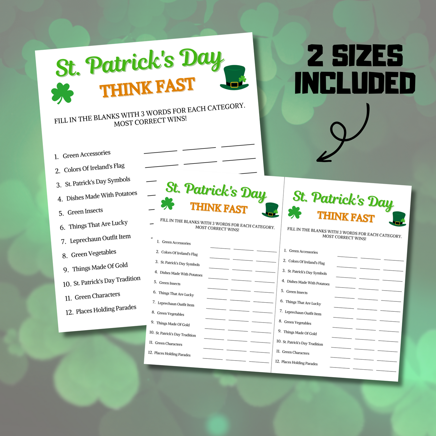 St. Patrick's Day Think Fast Game | Printable St. Patty's Trivia Game