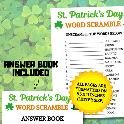 St. Patrick's Day Word Scramble Game | Printable St. Patrick's Day Party Unscramble Game