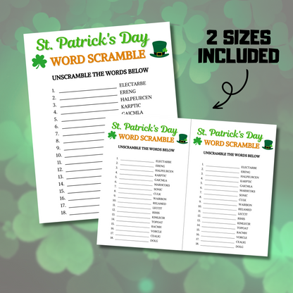 St. Patrick's Day Word Scramble Game | Printable St. Patrick's Day Party Unscramble Game