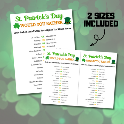 St. Patrick's Day Would You Rather Game | Printable St. Patty's This or That Game