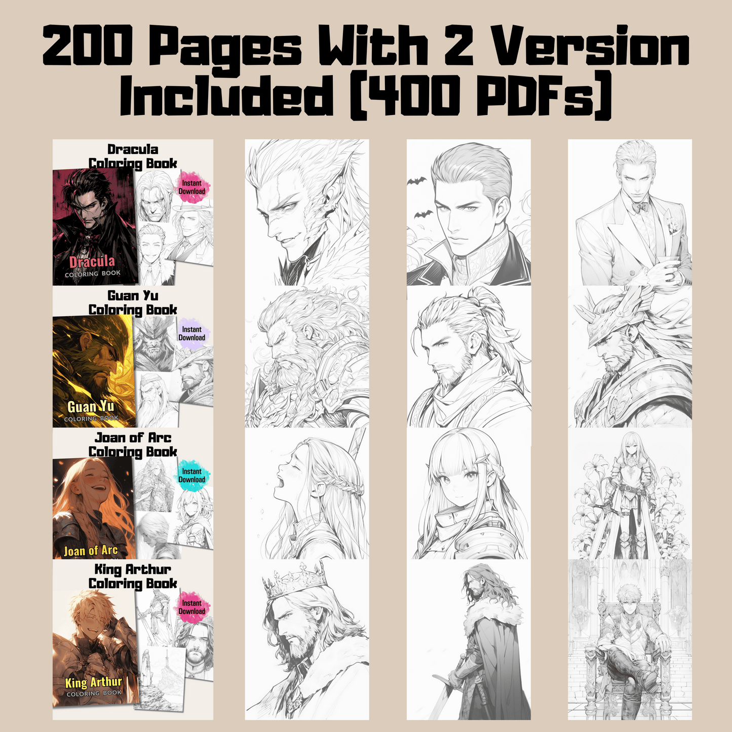 Story Characters Coloring Book Bundle 1: Story Characters 200 Pages Included