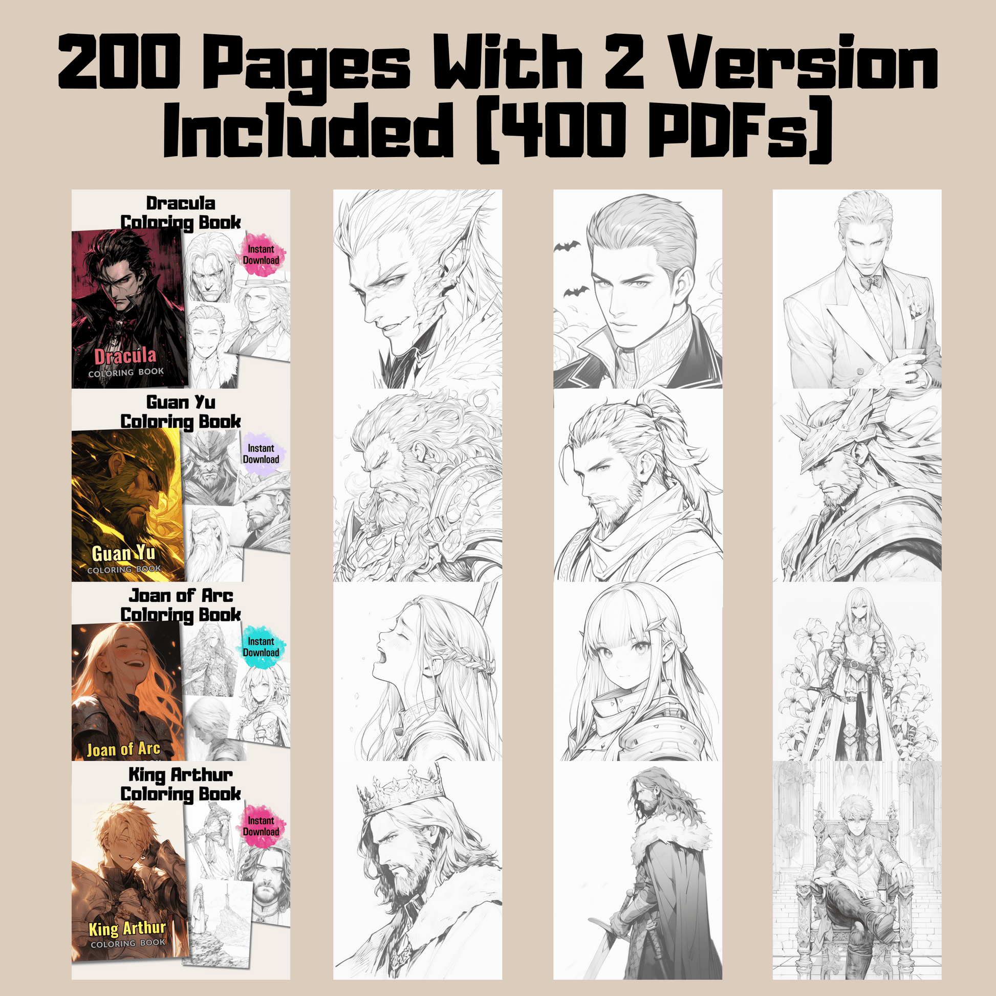 Story Characters Coloring Book Bundle 1: Story Characters 200 Pages Included