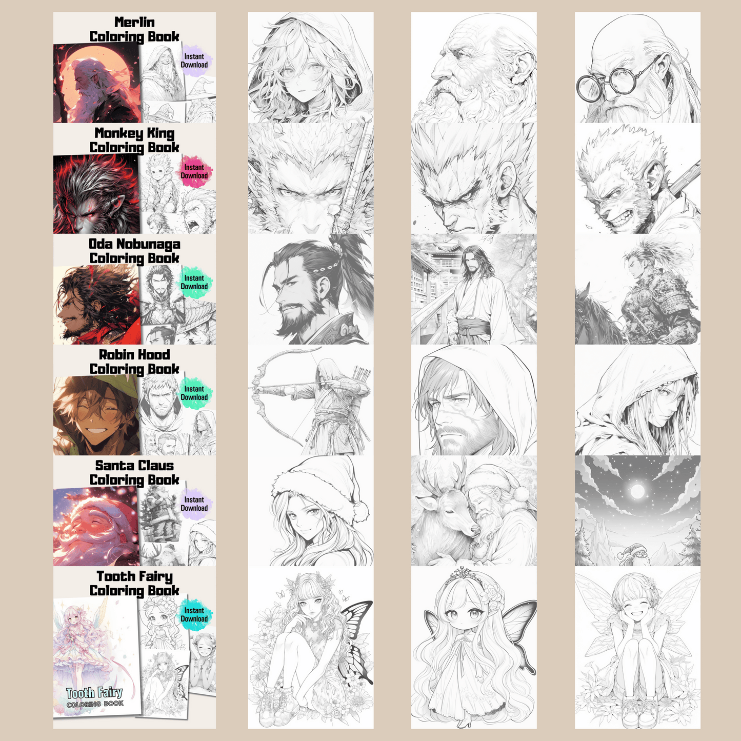 Story Characters Coloring Book Bundle 1: Story Characters 200 Pages Included