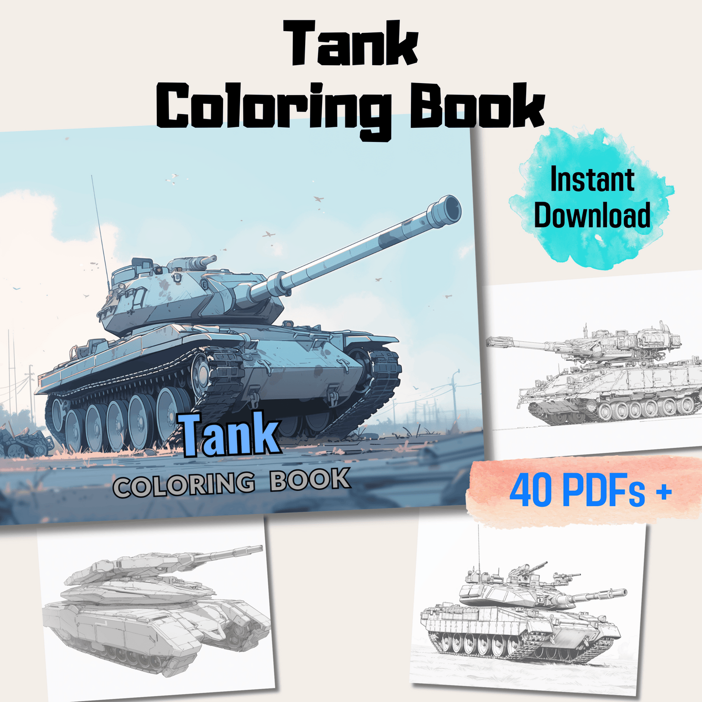 Tank Coloring Book, 20 Pages of Military Vehicle Designs for All Ages