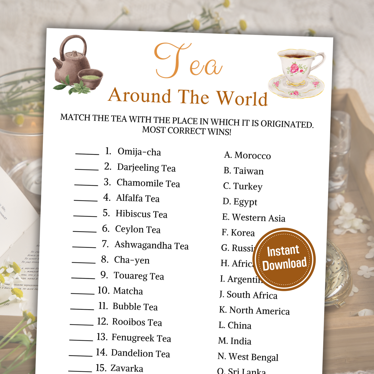 Tea Around The World Game | Minimalist Tea of the World Games