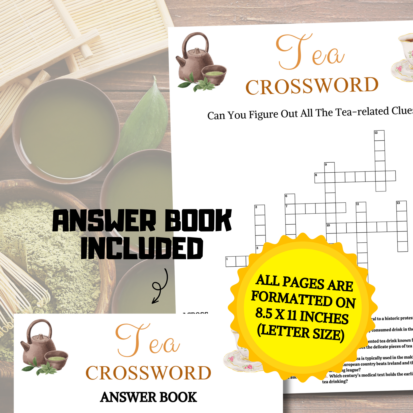 Tea Crossword Game | Minimalist Tea Party Word Find Game