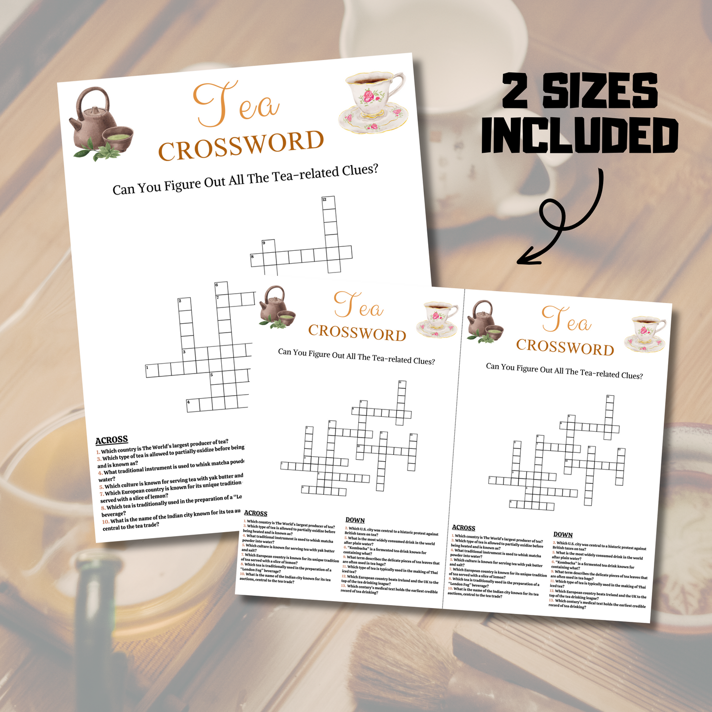 Tea Crossword Game | Minimalist Tea Party Word Find Game