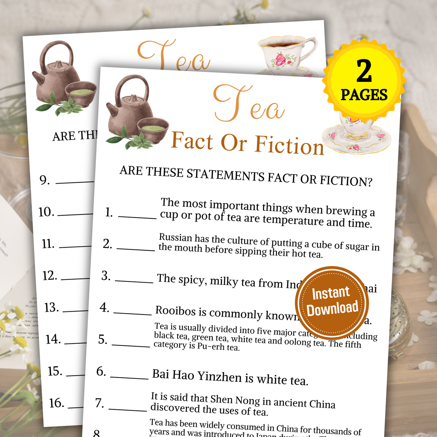 Tea Fact or Fiction Game | Minimalist Tea True or False Game