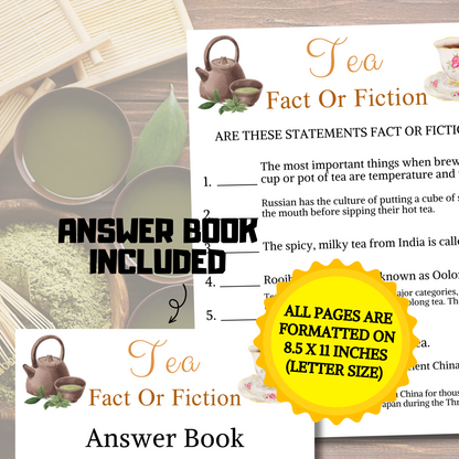 Tea Fact or Fiction Game | Minimalist Tea True or False Game