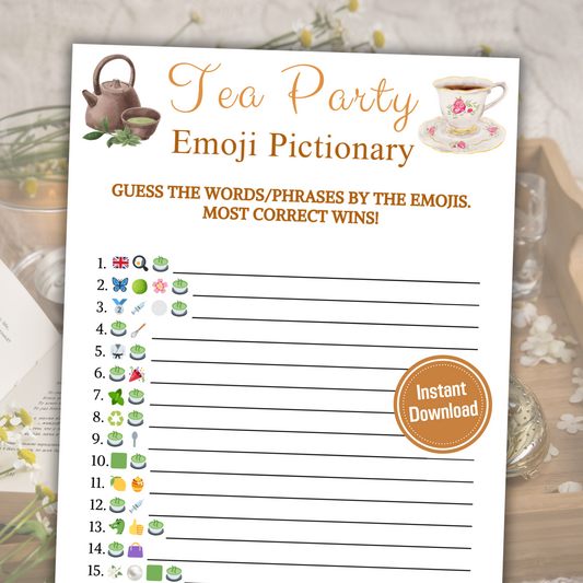 Tea Party Emoji Pictionary Game | Printable Tea Party Emoji Game