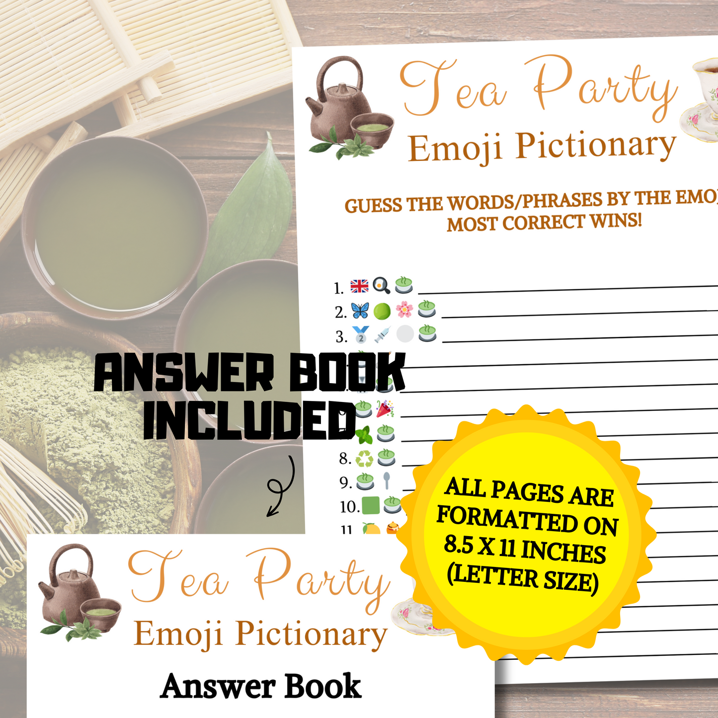 Tea Party Emoji Pictionary Game | Printable Tea Party Emoji Game