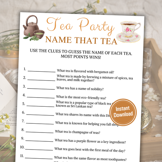 Tea Party Name That Tea Game | Printable Tea Knowledge Trivia Quiz