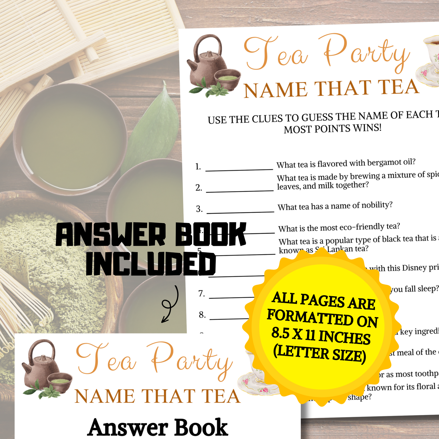 Tea Party Name That Tea Game | Printable Tea Knowledge Trivia Quiz