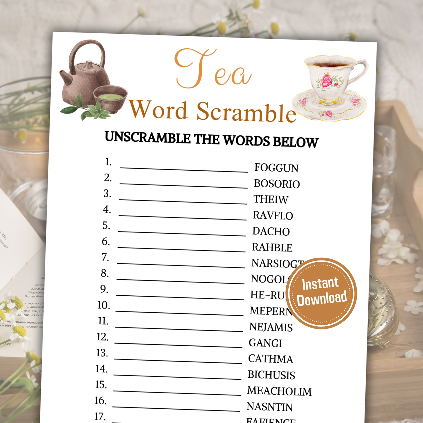 Tea Party Word Scramble Game | Minimalist Tea Word Puzzle Games