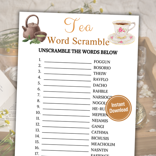 Tea Party Word Scramble Game | Minimalist Tea Word Puzzle Games