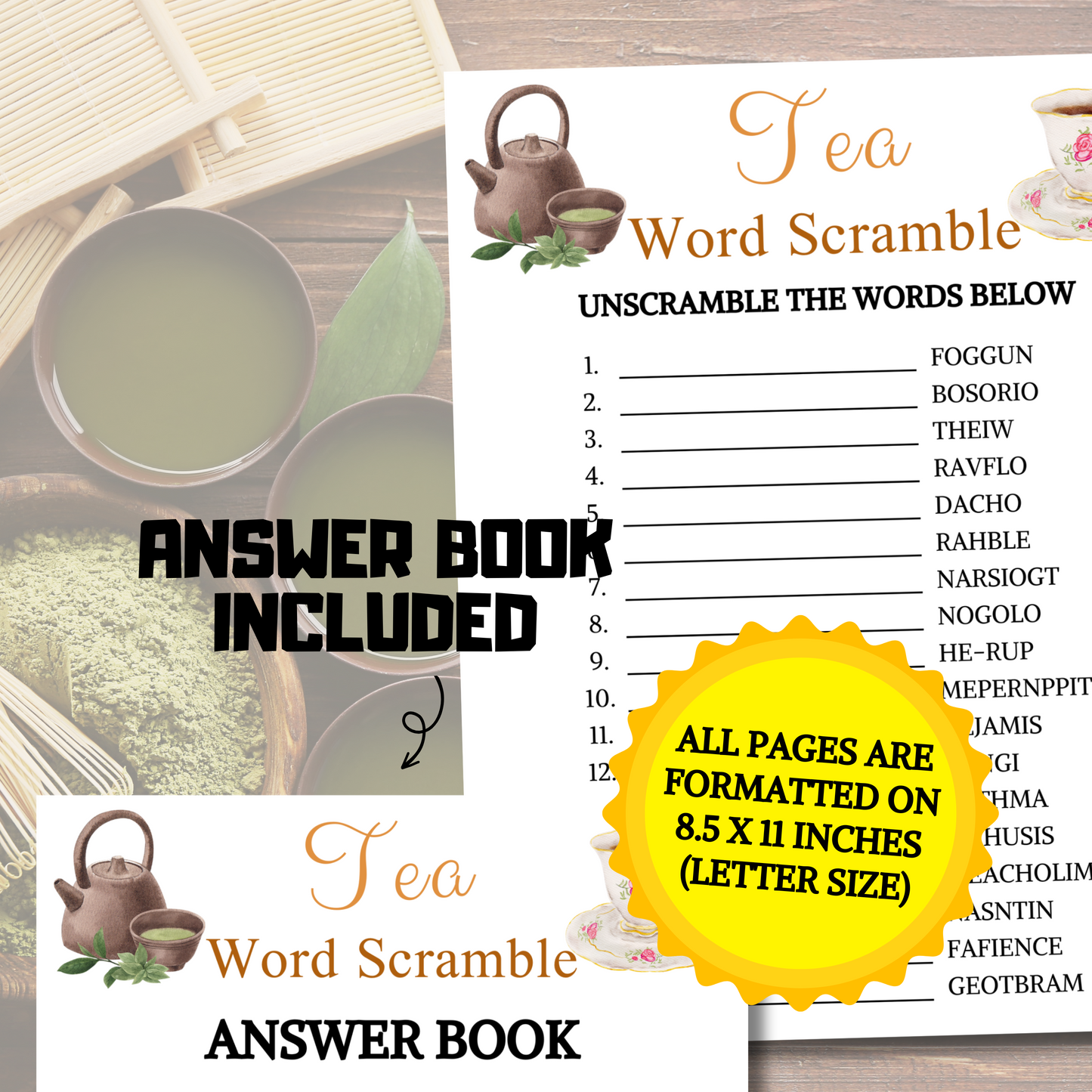 Tea Party Word Scramble Game | Minimalist Tea Word Puzzle Games