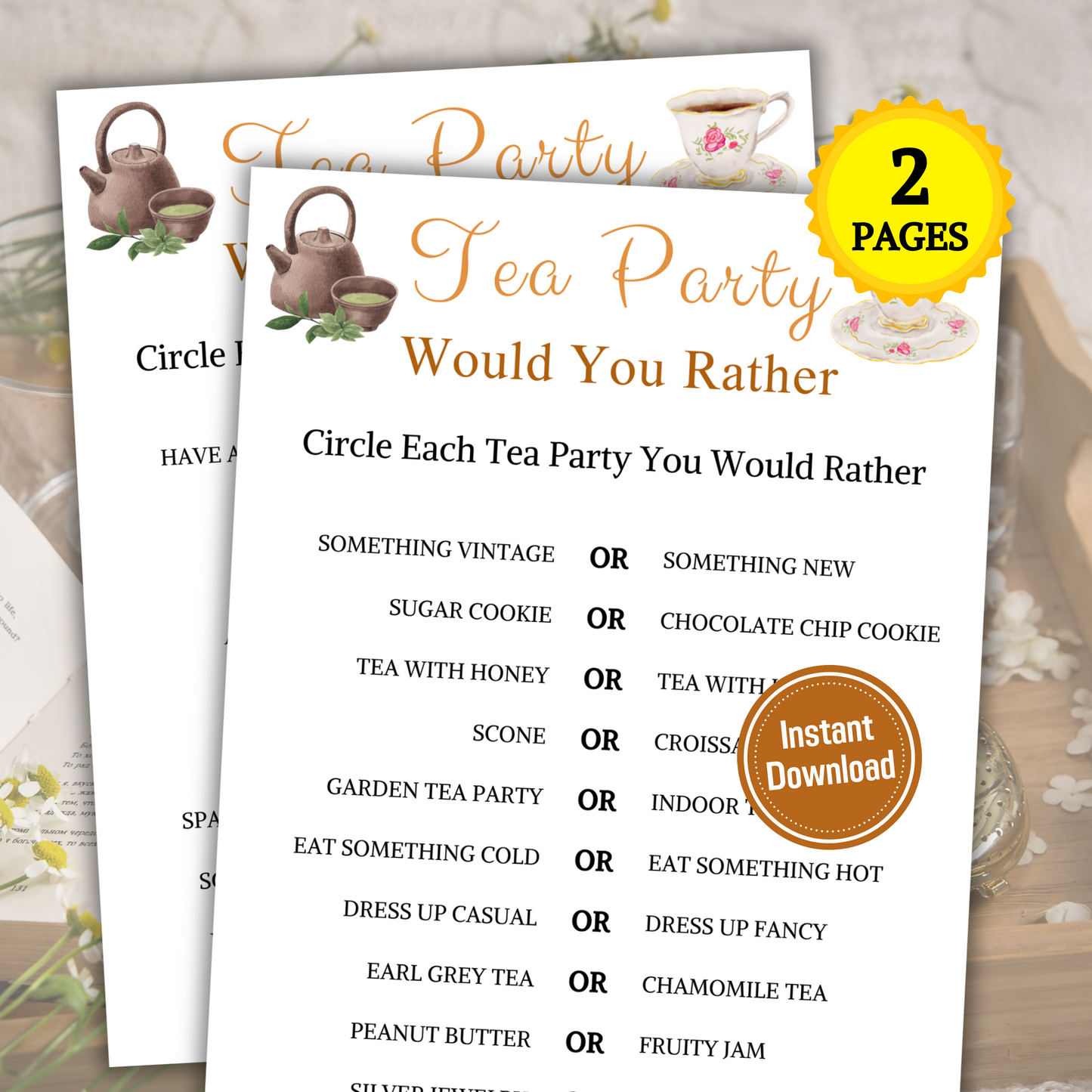 Tea Party Would You Rather Game | Minimalist Tea Party This or That Game