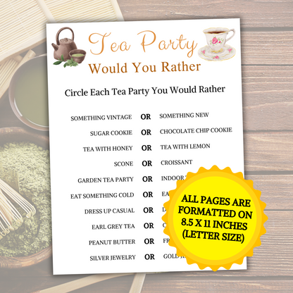 Tea Party Would You Rather Game | Minimalist Tea Party This or That Game