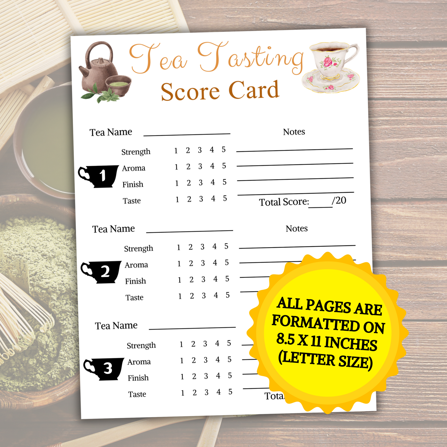 Tea Tasting Card | Minimalist Tea Tasting Party Scorecard