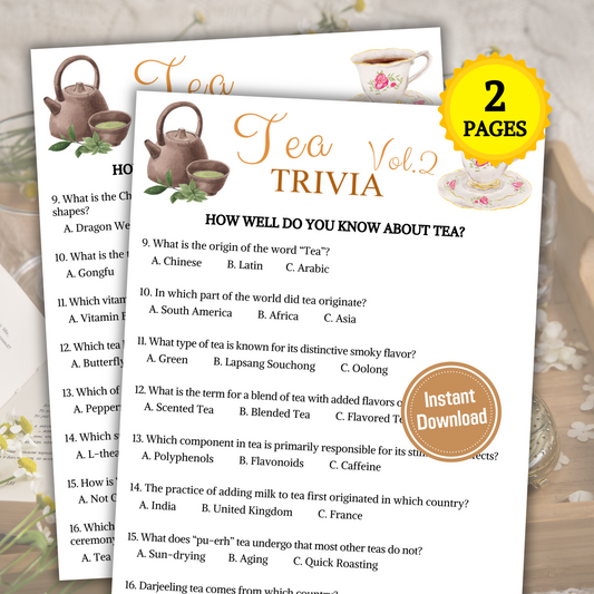 Tea Trivia Game Volume 2 | Minimalist Tea Quiz Game