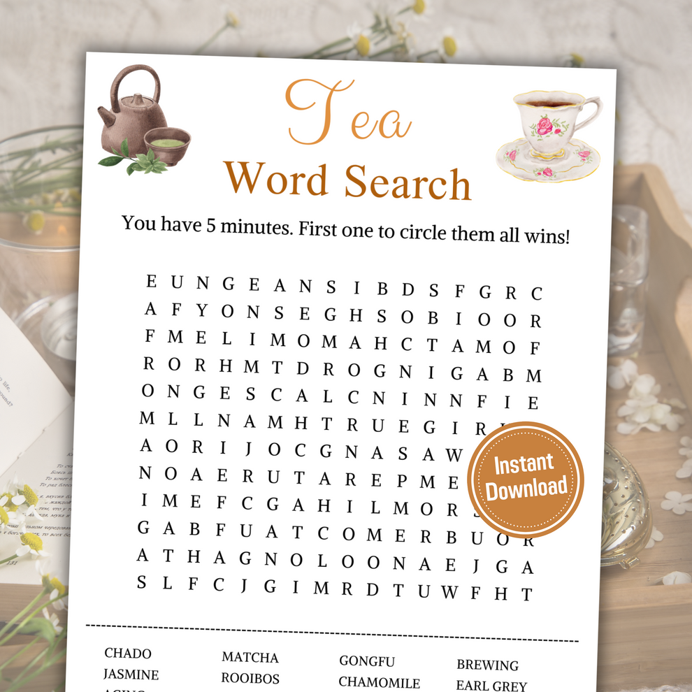 Tea Word Search Game | Minimalist Tea Party Word Find Game – Funny ...