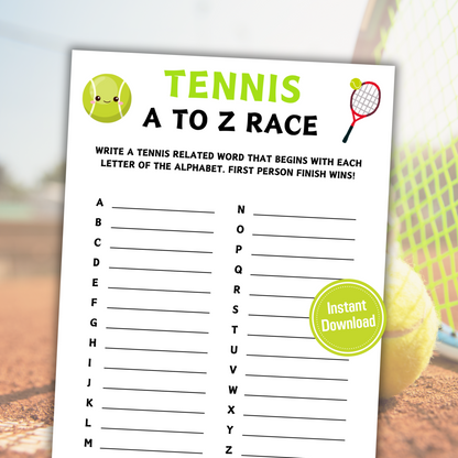 Tennis A To Z Race Game | Printable Tennis Team ABC Race Games