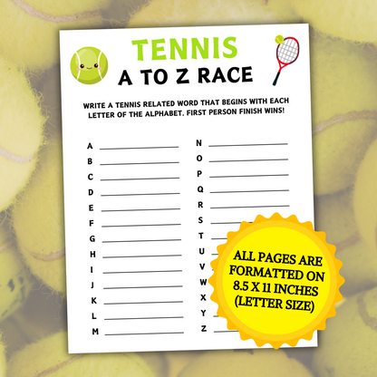 Tennis A To Z Race Game | Printable Tennis Team ABC Race Games