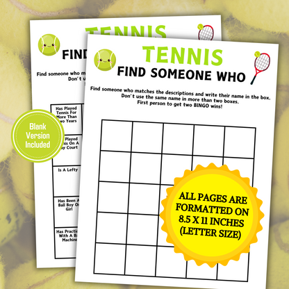 Tennis Find Someone Who Game | Printable Tennis Find The Guest Bingo