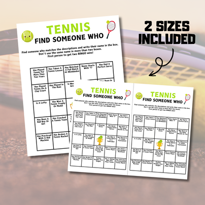 Tennis Find Someone Who Game | Printable Tennis Find The Guest Bingo