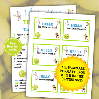 Tennis Games Bundle | Printable Tennis Team Party Game