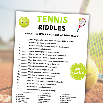 Tennis Riddles Game | Printable Tennis Riddle Me This Games