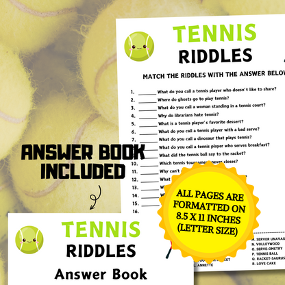 Tennis Riddles Game | Printable Tennis Riddle Me This Games