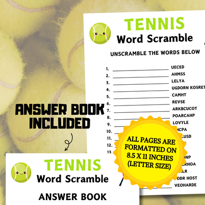 Tennis Word Scramble Game | Minimalist Tennis Team Think Fast Game