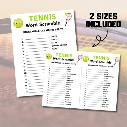 Tennis Word Scramble Game | Minimalist Tennis Team Think Fast Game