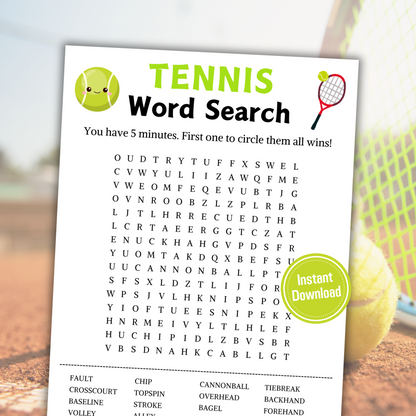 Tennis Word Search Game | Tennis Word Find Game