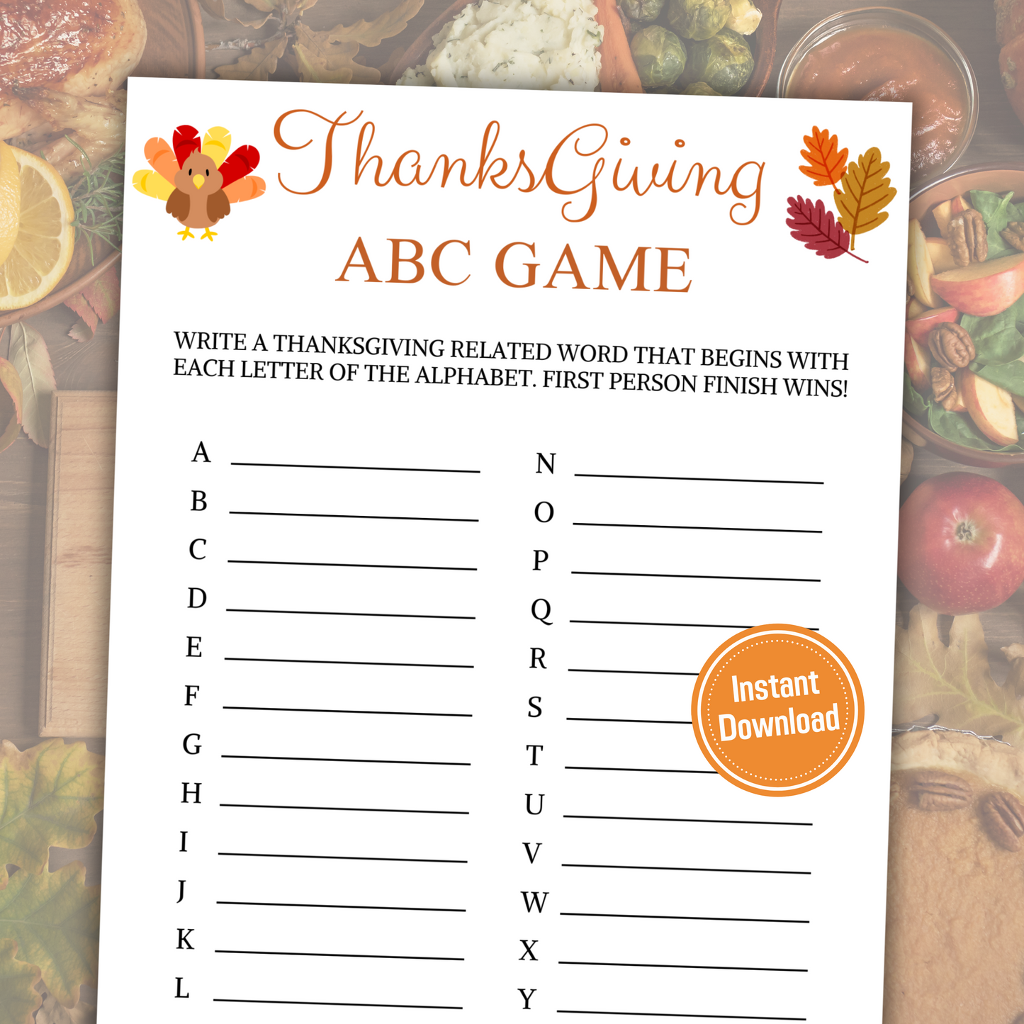 Thanksgiving ABC Game | Printable Thanksgiving Alphabet Game