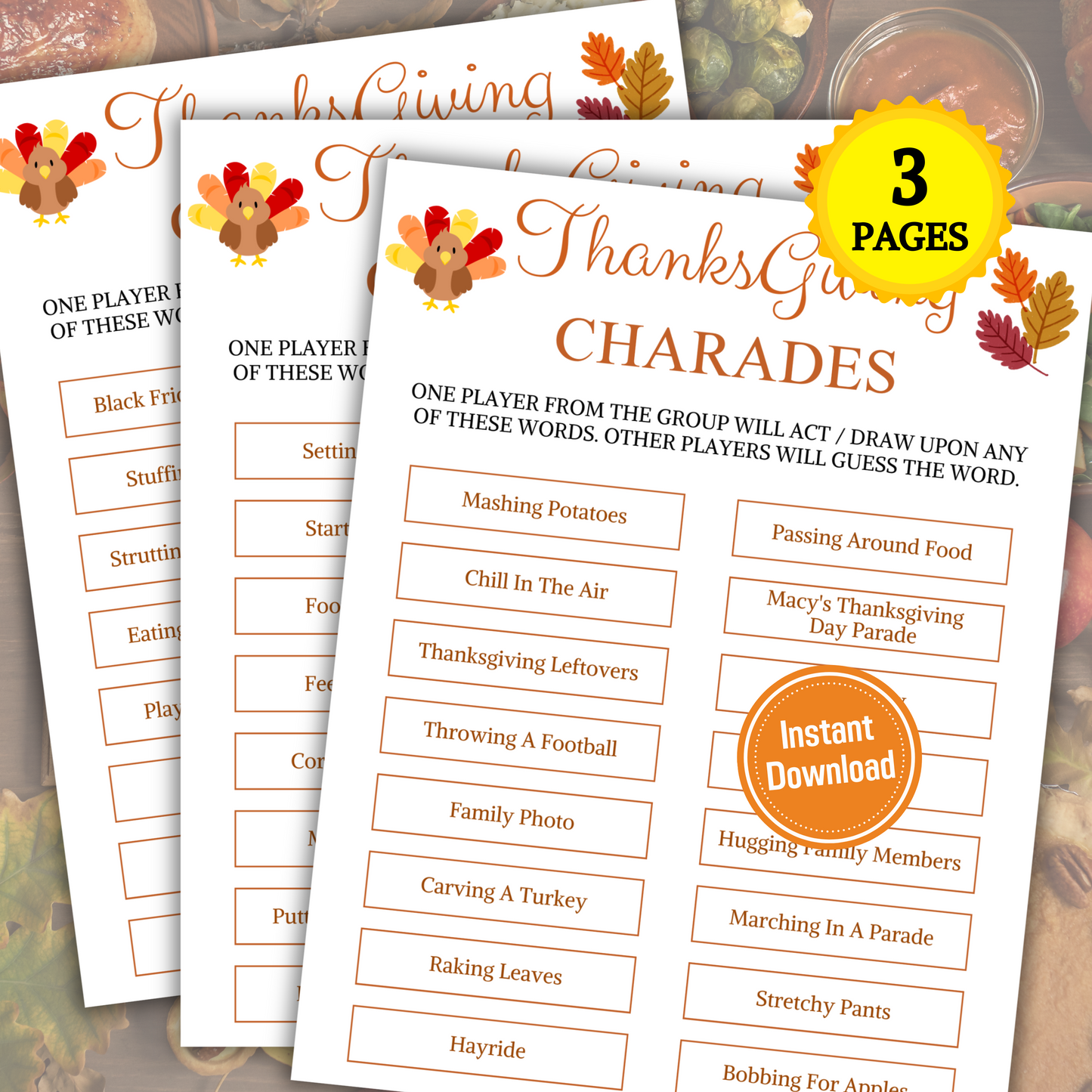 Thanksgiving Charades Game | Printable Friendsgiving Games