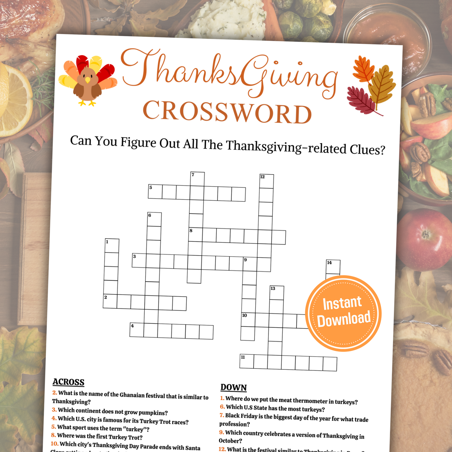 Thanksgiving Crossword Game | Printable Thanksgiving Word Puzzle