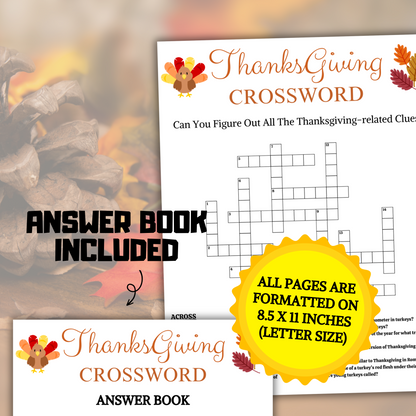 Thanksgiving Crossword Game | Printable Thanksgiving Word Puzzle
