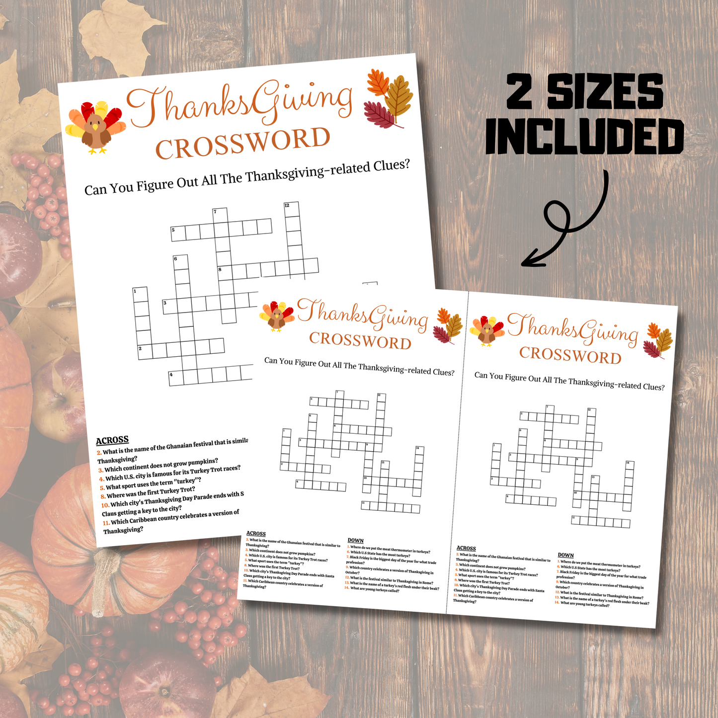 Thanksgiving Crossword Game | Printable Thanksgiving Word Puzzle