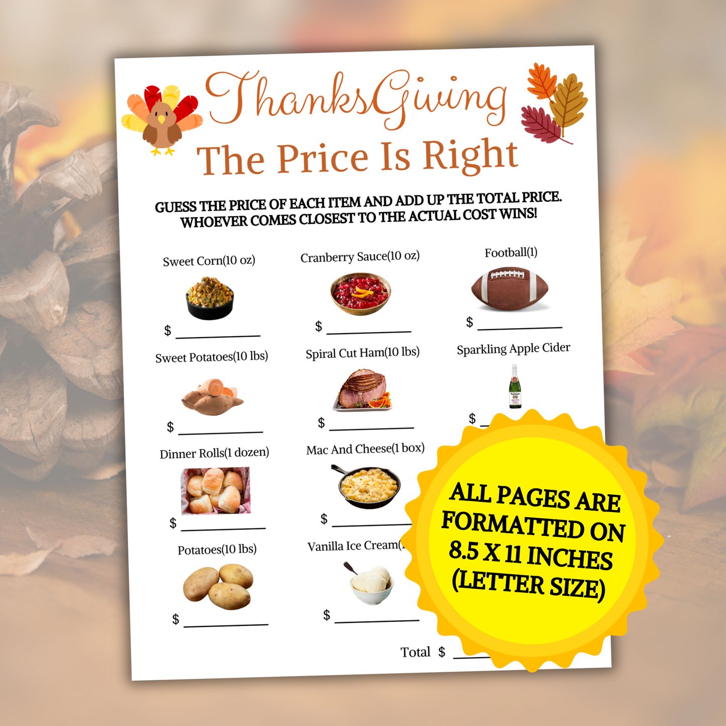 Thanksgiving Dinner Guess Price Game | Printable Thanksgiving The Price Is Right Game