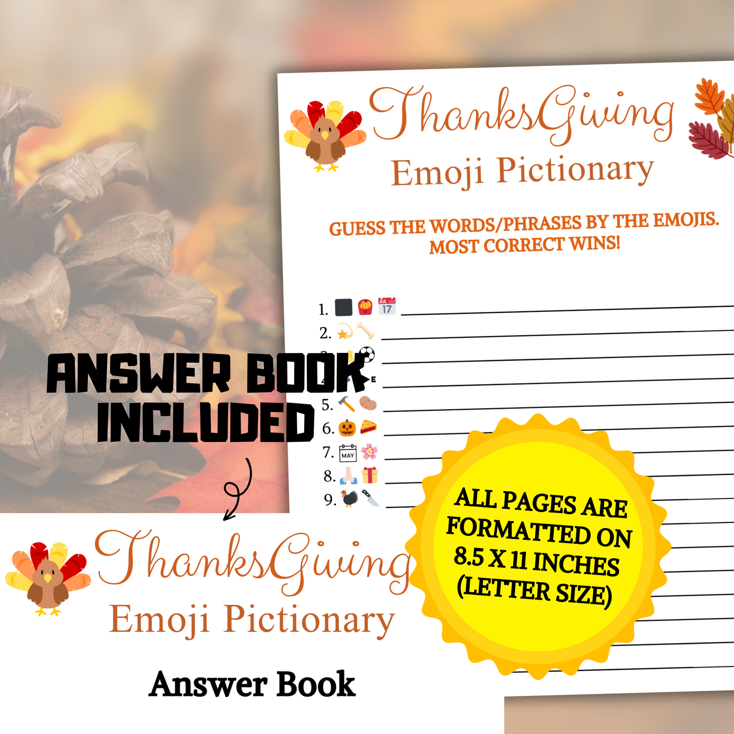 Thanksgiving Emoji Pictionary Game | Thanksgiving Emoji Game