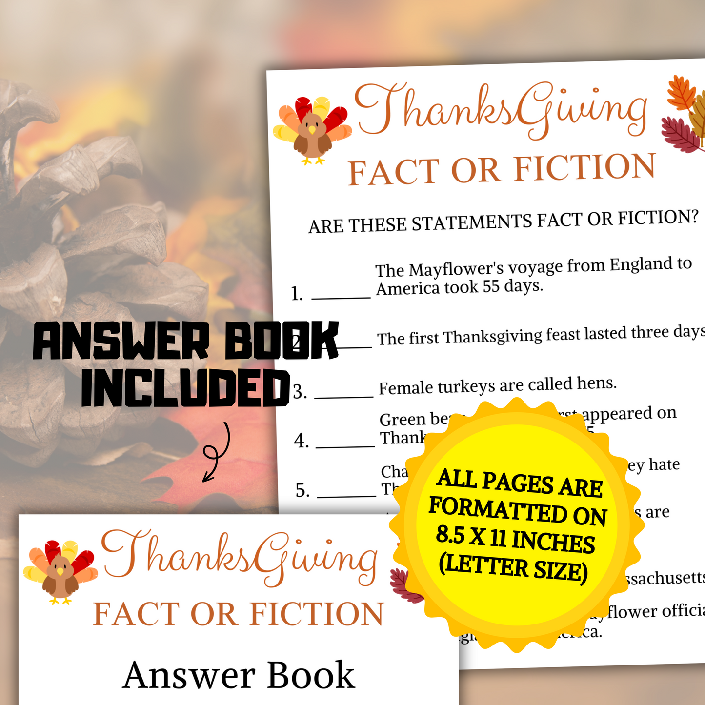 Thanksgiving Fact or Fiction Game | Thanksgiving True or False Game